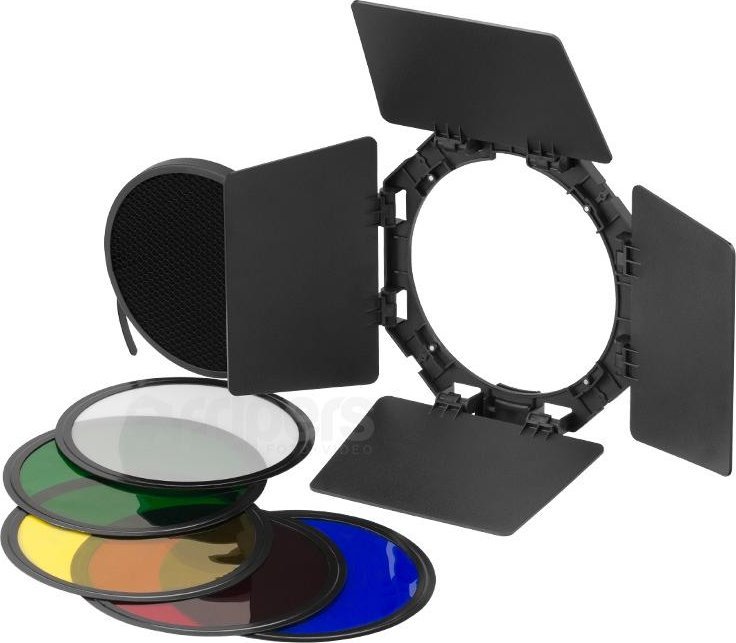 Set aksesorësh Jinbei për llampa DE-250, barn doors, filtra ngjyrë, i zi