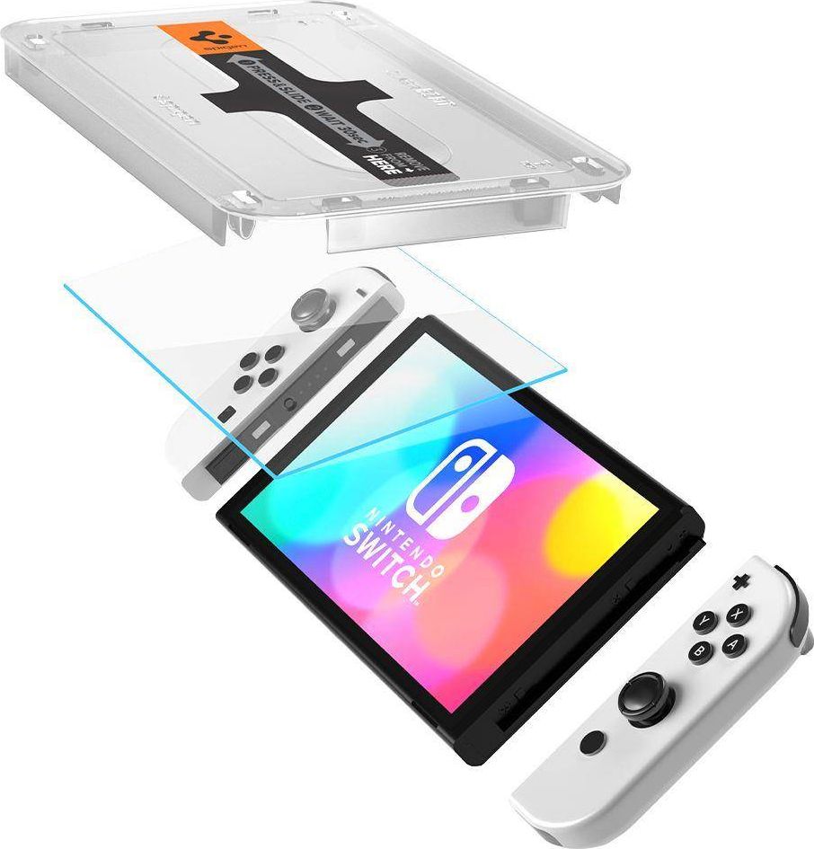 Mbrojtëse ekrani Spigen Glas.TR EZ Fit për Nintendo Switch OLED, xham i temperuar, set 2 copë, transparente