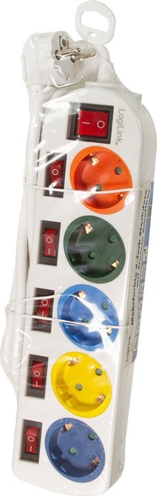 Shirit rryme LogiLink LPS258, 5 priza, 1.5m, shumëngjyrësh