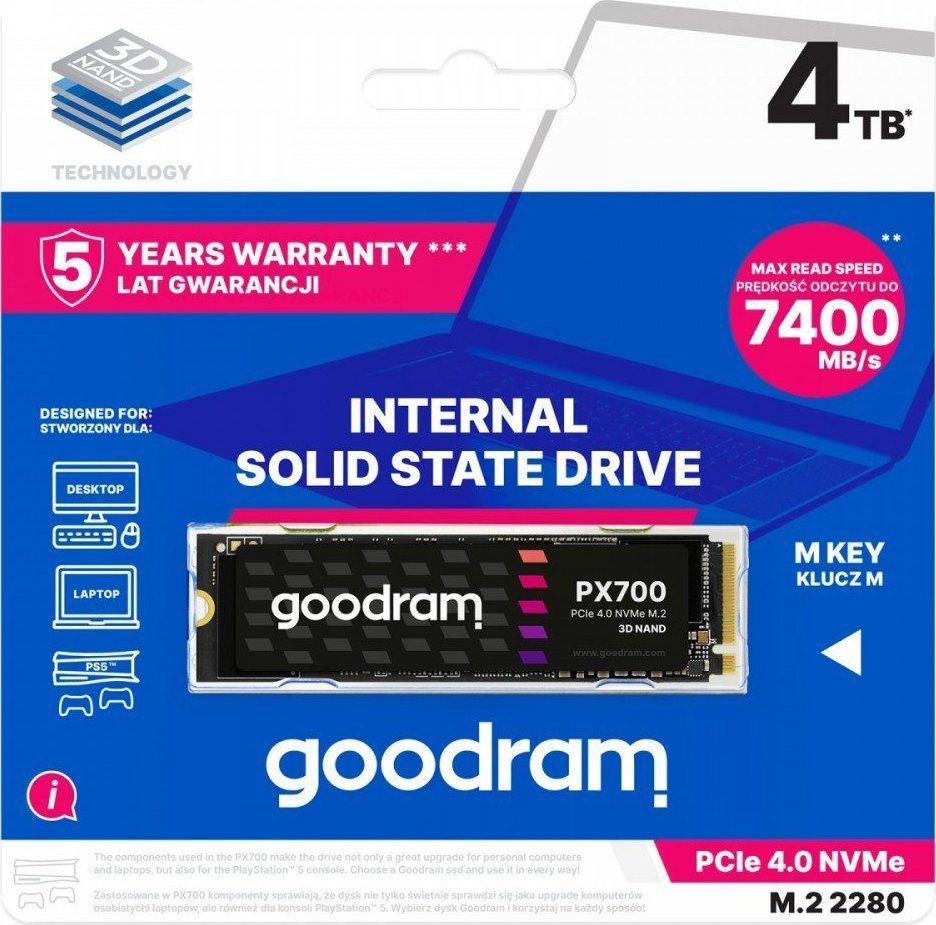 Disk SSD GoodRam PX700, 4TB, M.2 2280 PCI-E x4 Gen4 NVMe