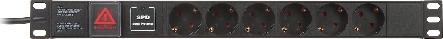 Shirit rryme RACK Lande L19/6VP, 19" 1U, 6x prizë Schuko, me çelës