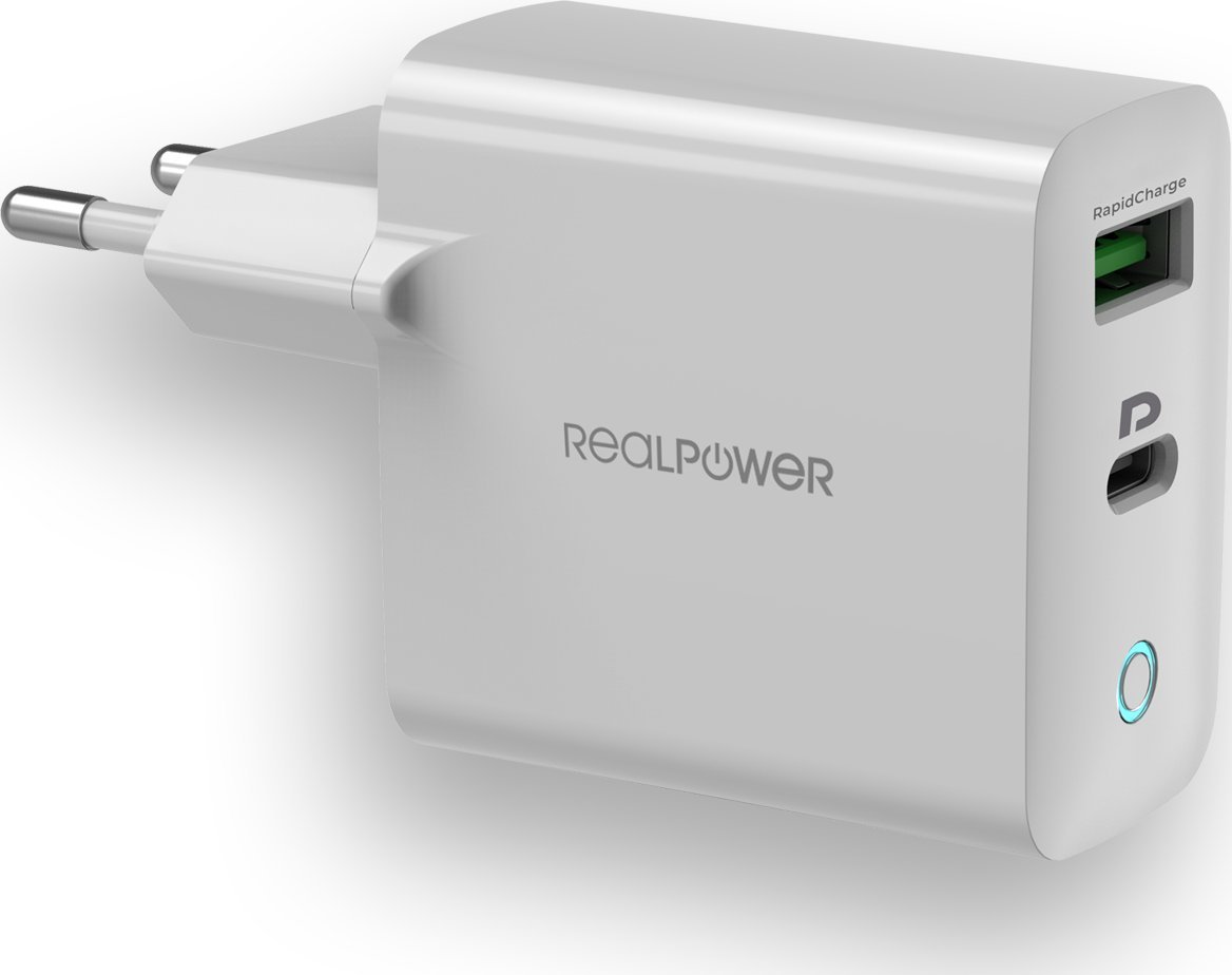Полнач USB C RealPower PC-65, 65W, Power Delivery GaN, бел