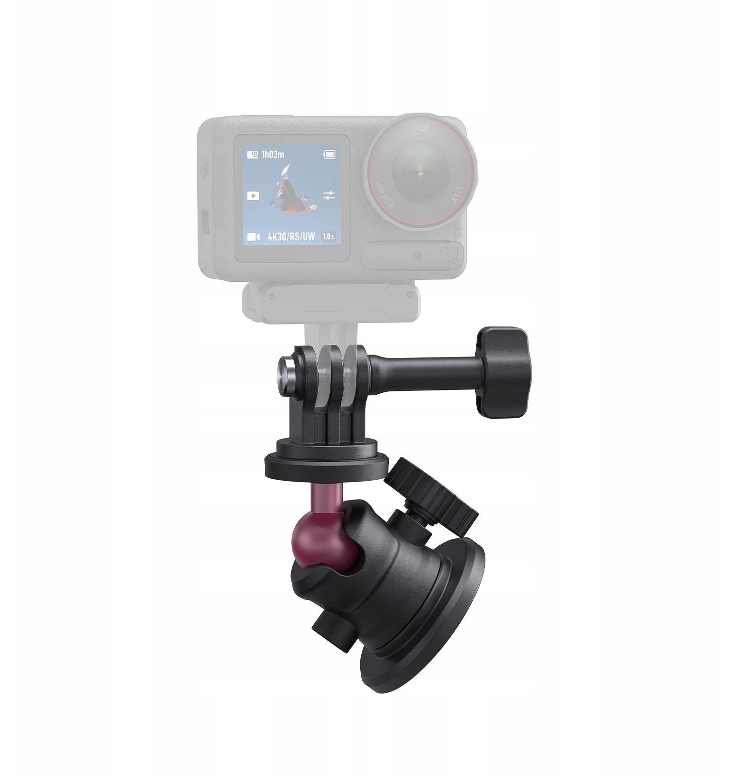 Mbajtëse magnetike Telesin me kokë sferike për action cam, montim metalik, kompakte, e zezë