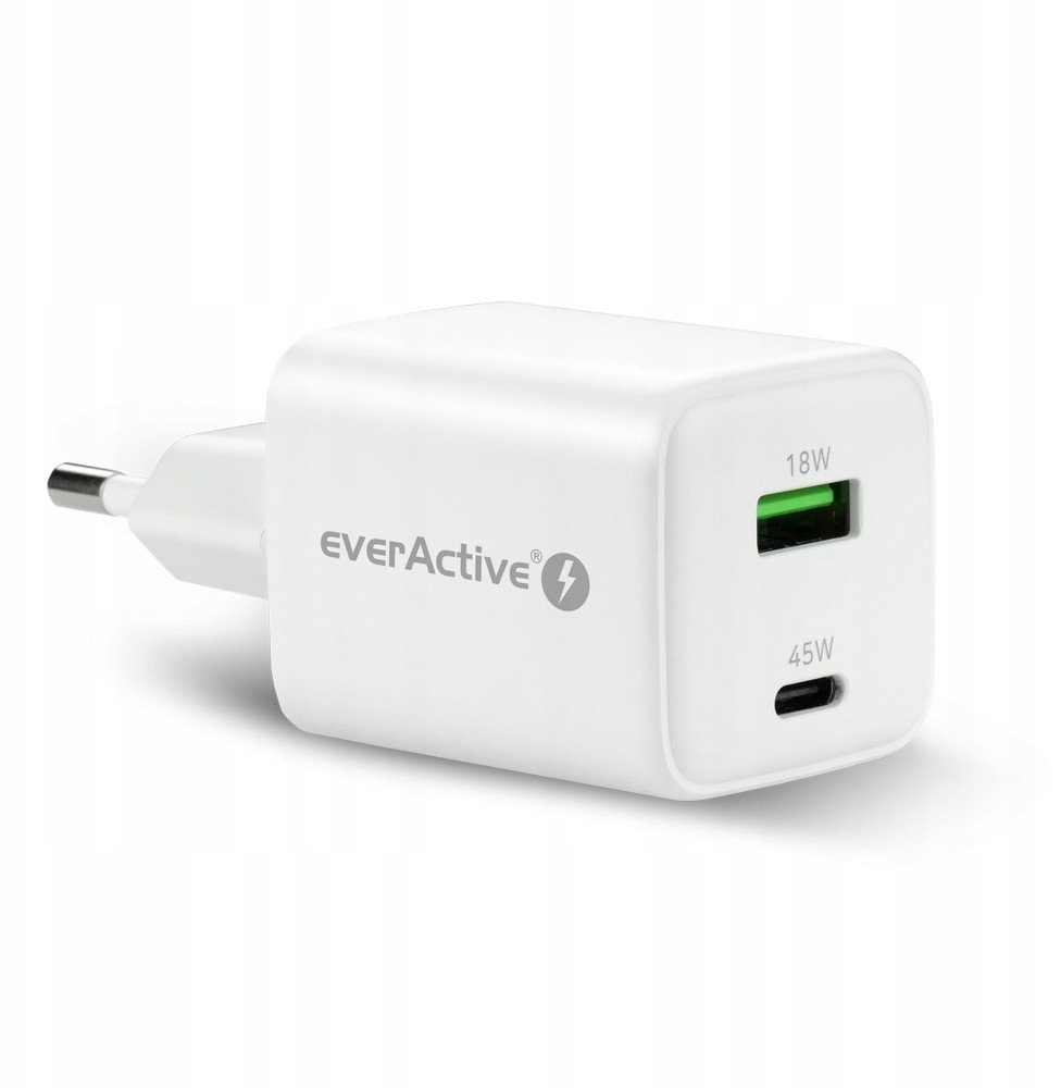 Полнач за ѕид everActive SC-450Q, GaN, 45W, 1x USB 1x USB C, бел