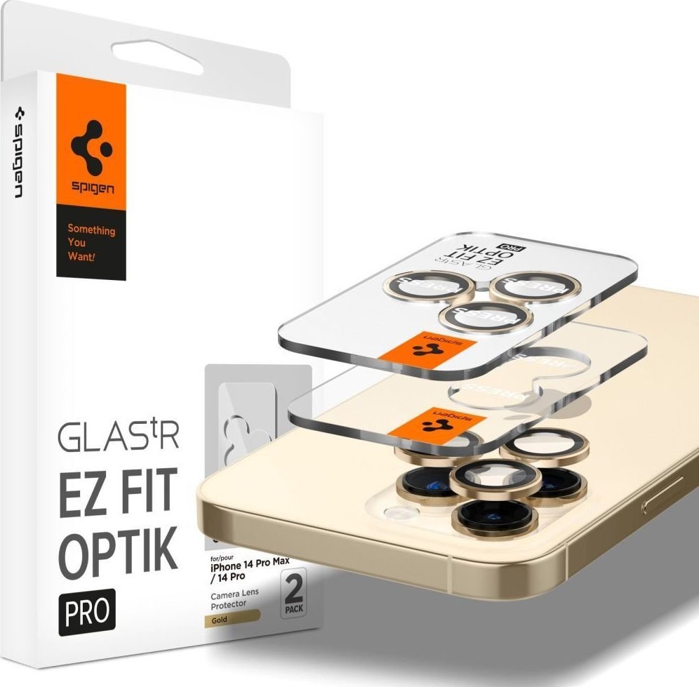 Mbrojtës kamere Spigen Optik.tr ez Fit, për iPhone 14 Pro 14 Pro Max, set 2 copë, ngjyrë ari