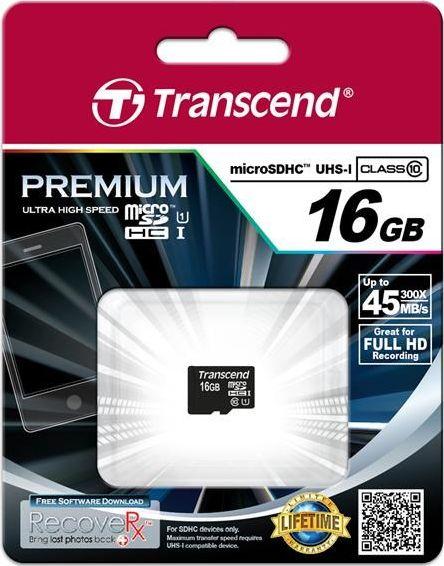 Transcend MicroSDHC мемориска картичка, 16GB, Class 10, UHS-1