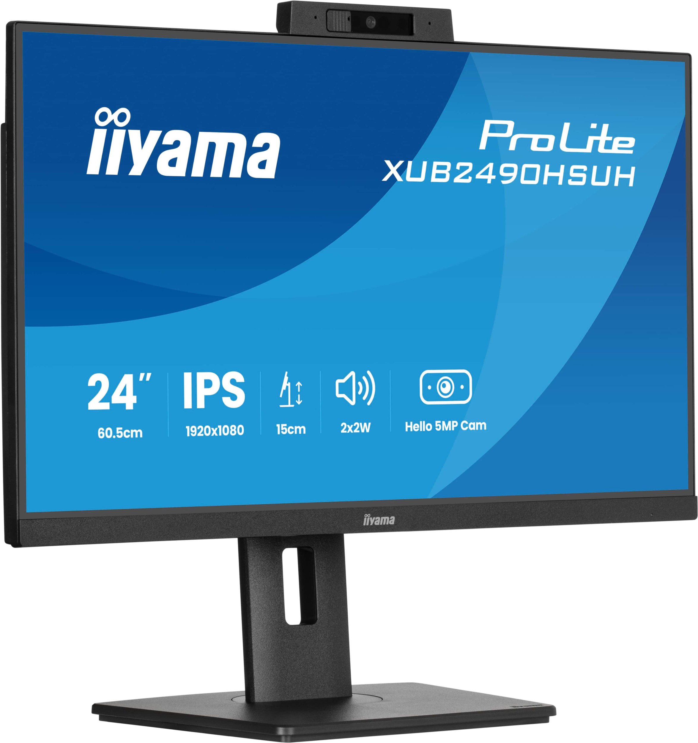Monitor Iiyama XUB2490HSUH-B2, 23.8", Full HD, me kamerë, i zi
