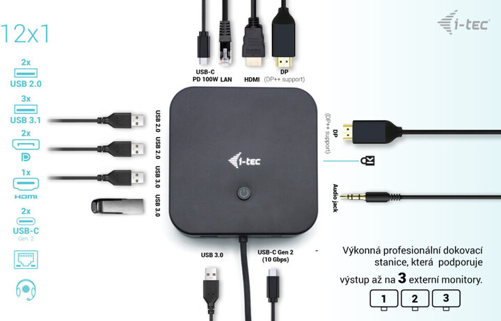 Stacion docking i-tec USB-C, 3x Display, LAN, PD 100W