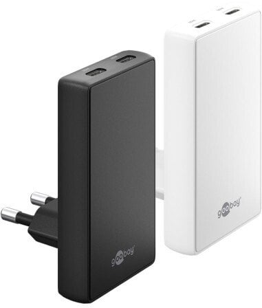 Karikues muri Goobay USB C PD GaN Dual 65W, 2 porta, prizë 90°, i bardhë