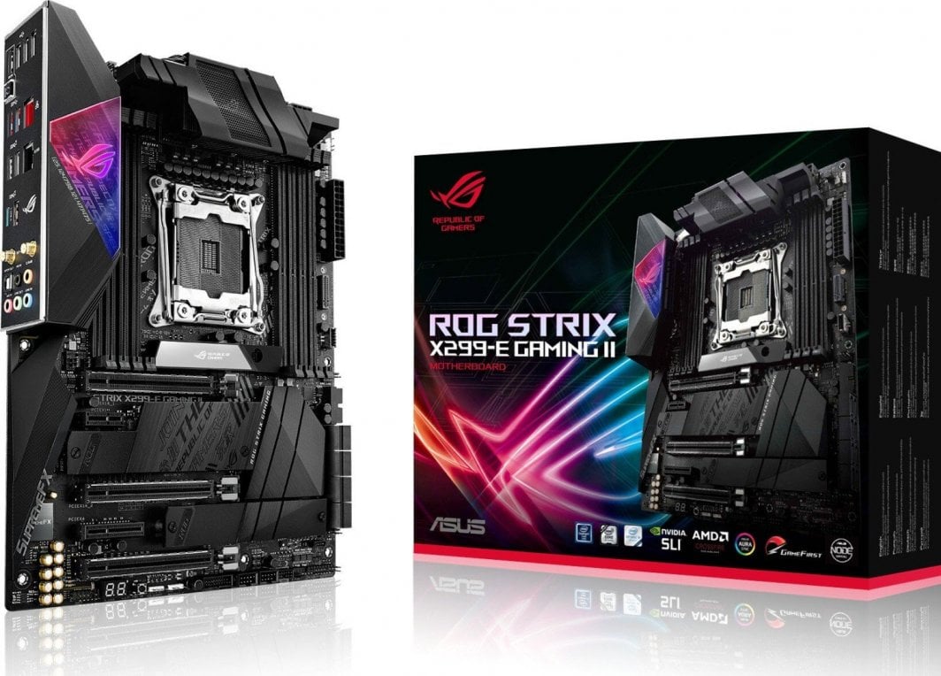 Pllakë amë ASUS ROG STRIX X299-E GAMING II, Intel X299, Socket 2066, 8 slota, Bluetooth, Wi-Fi 5, ATX