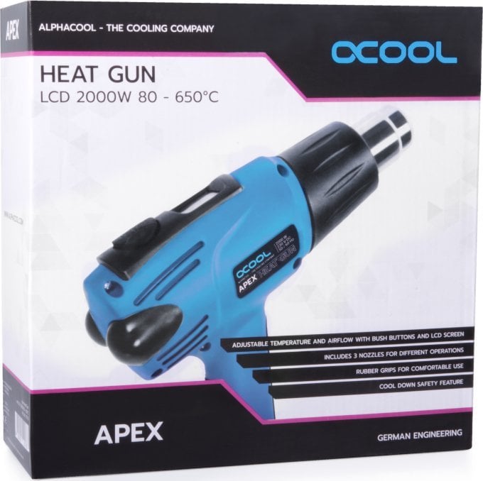 Pistoletë ajri i nxehtë Alphacool Apex, 2000W, ekran LCD, e zezë blu