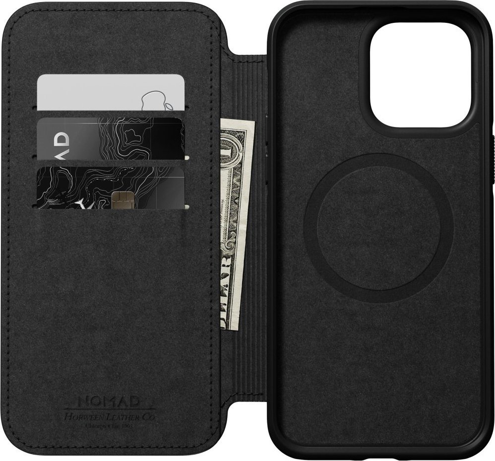 Këllëf folio Nomad Modern Leather, për iPhone 14 Pro Max, lëkurë Horween, i zi