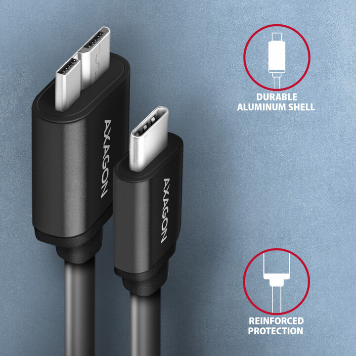 Кабел AXAGON USB-C - micro USB 3.2 Gen 1 SPEED, 3A, 1m, црн