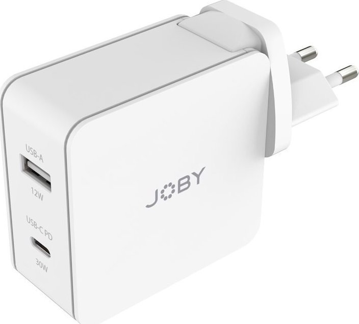 Полнач за ѕид JOBY 42W Dual Output, USB C PD 30W, USB A 12W, бел
