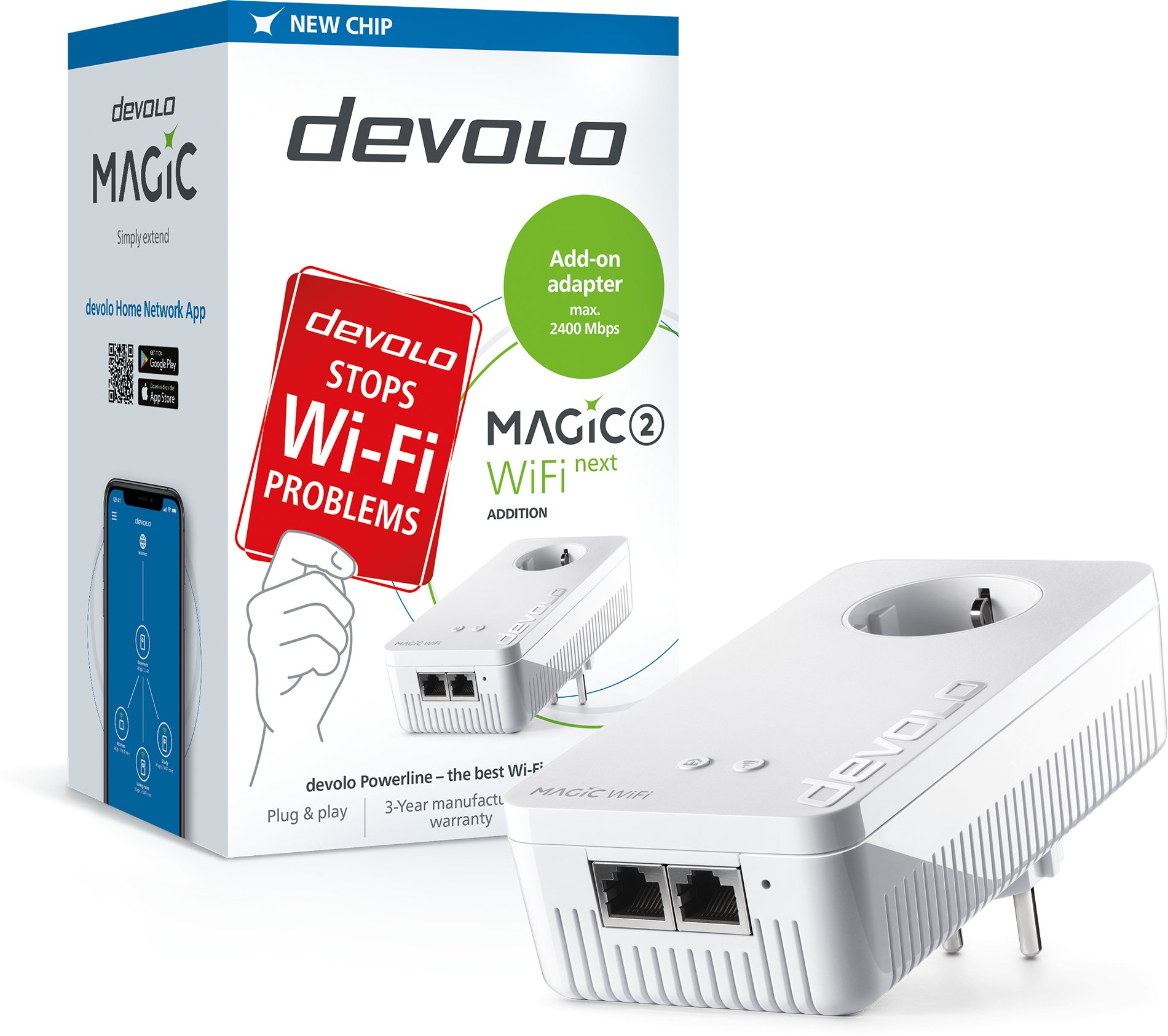 Adapter powerline Devolo Magic 2 WiFi next Single, 1200 Mbit/s, Gigabit Ethernet, i bardhë