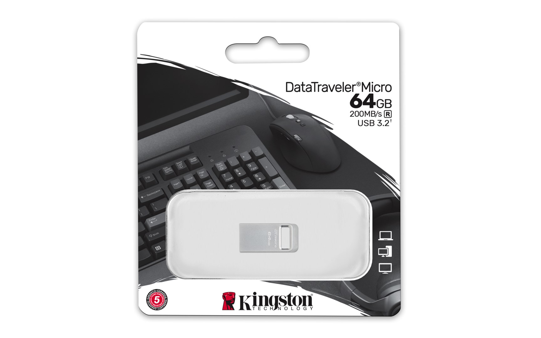 USB Kingston DataTraveler Micro, 64GB, USB 3.2 Gen 1, argjendtë