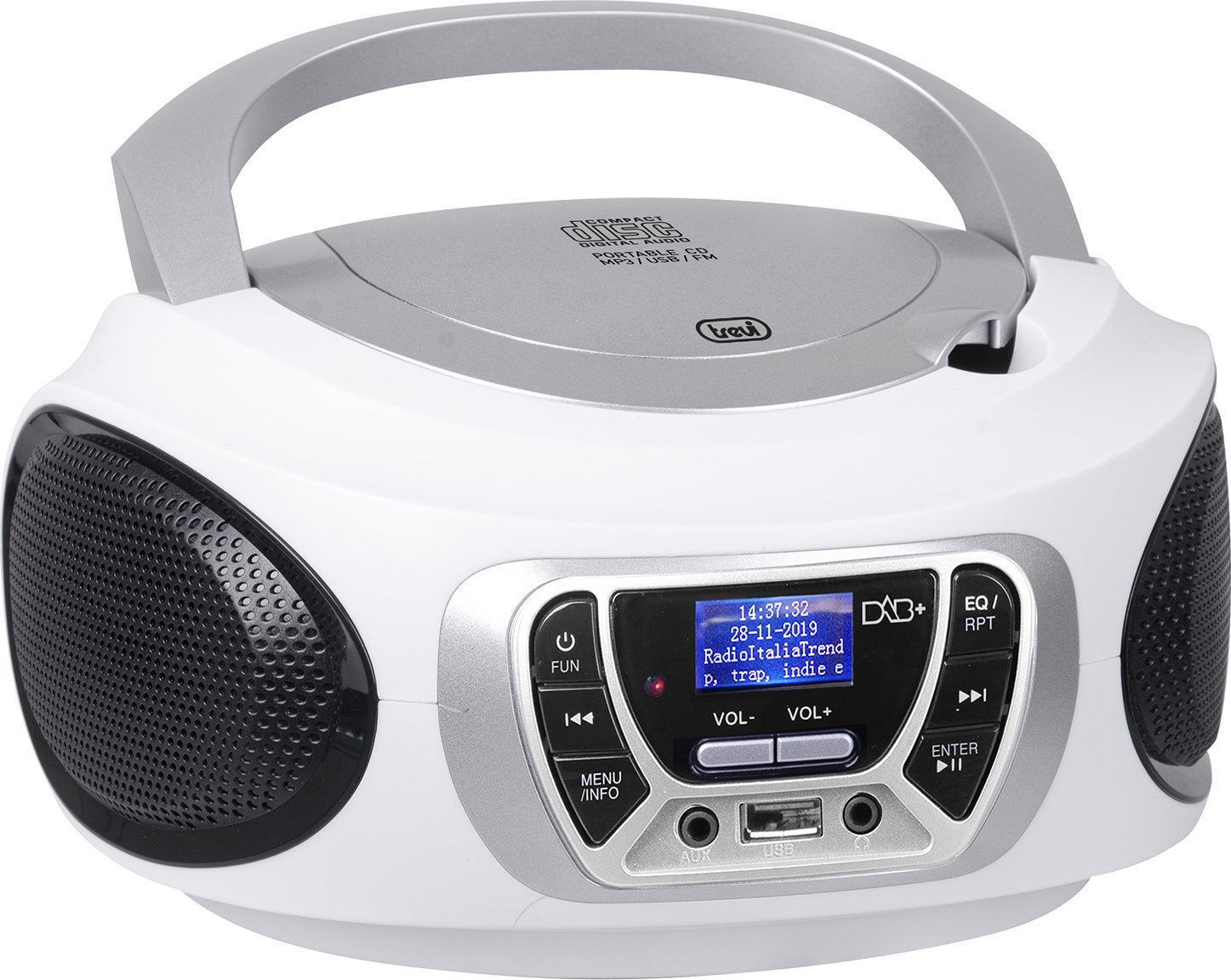 Radio boombox Trevi CMP51001, CD MP3 USB, DAB DAB+ FM, e bardhë