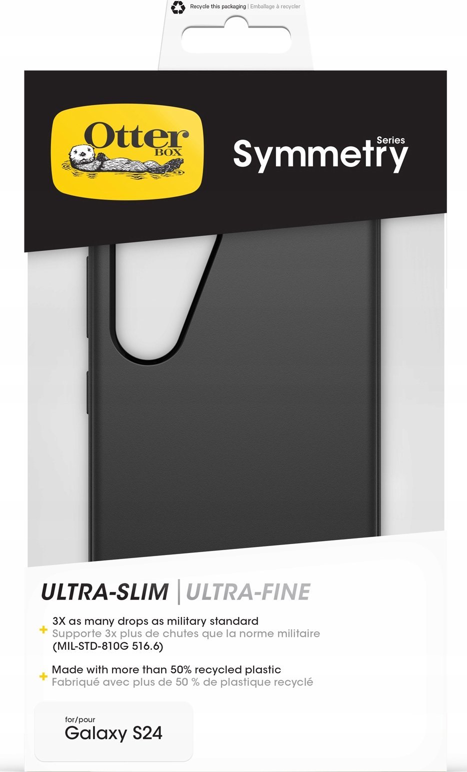 Mbrojtëse telefoni OtterBox Symmetry Series për Galaxy S24, e hollë, rezistente, e zezë