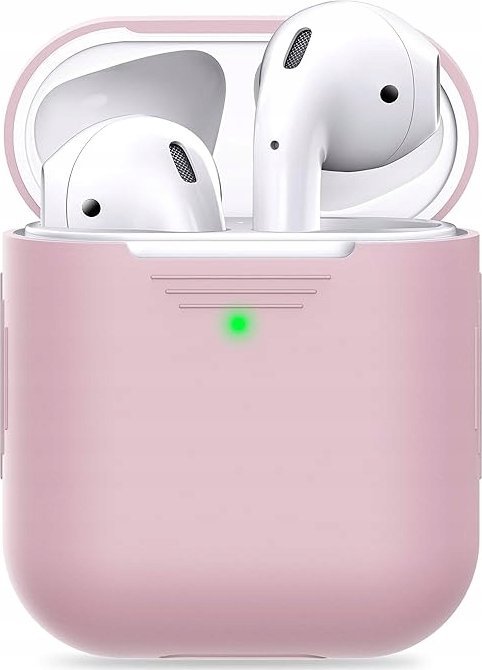 Këllëf silikoni PodSkinz për AirPods 1 dhe 2, me karabinë, LED i dukshëm, rozë