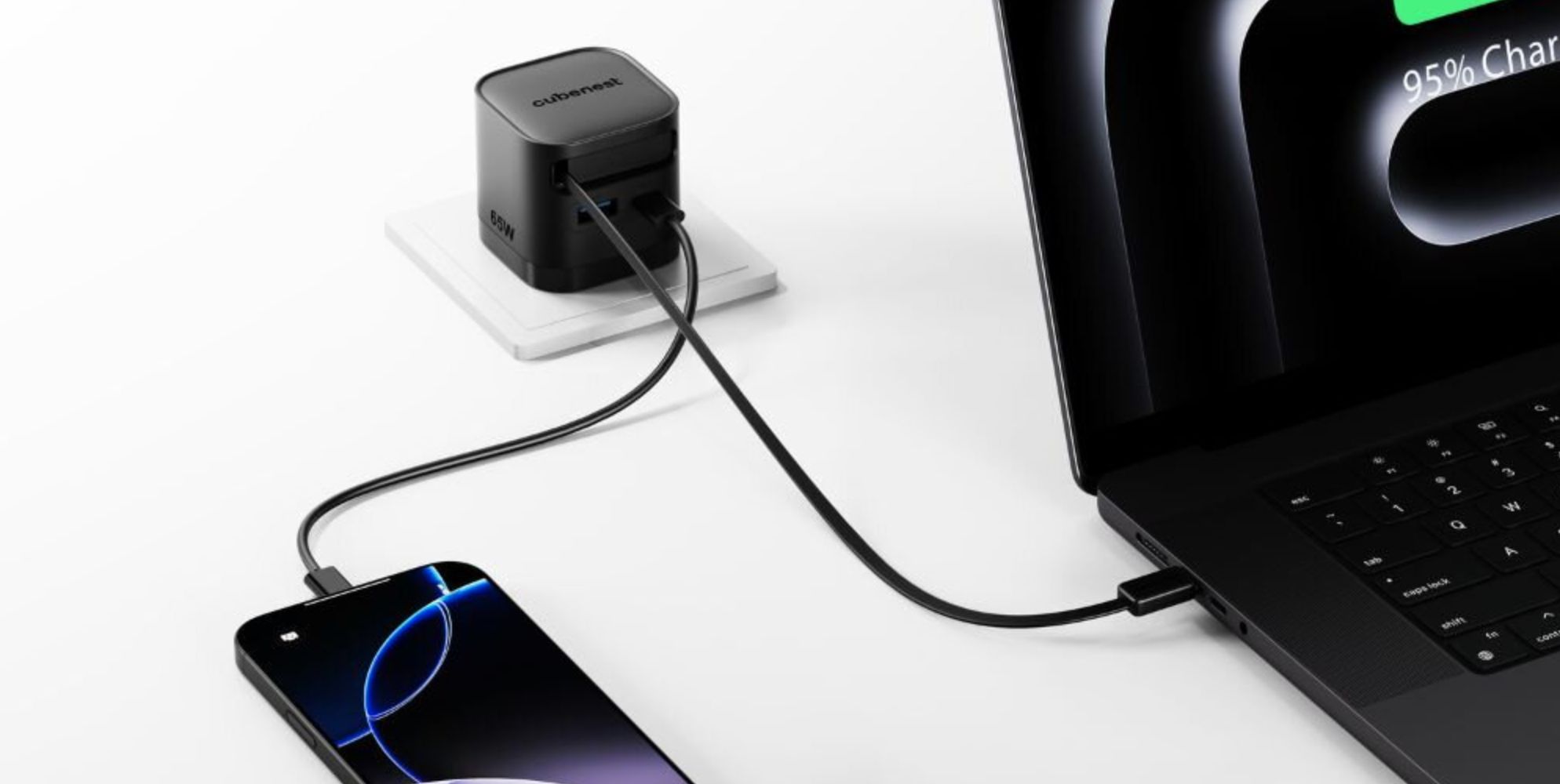 Karikues Cubenest S3D2 PD GaN, 65W, me kabllo USB C, i zi