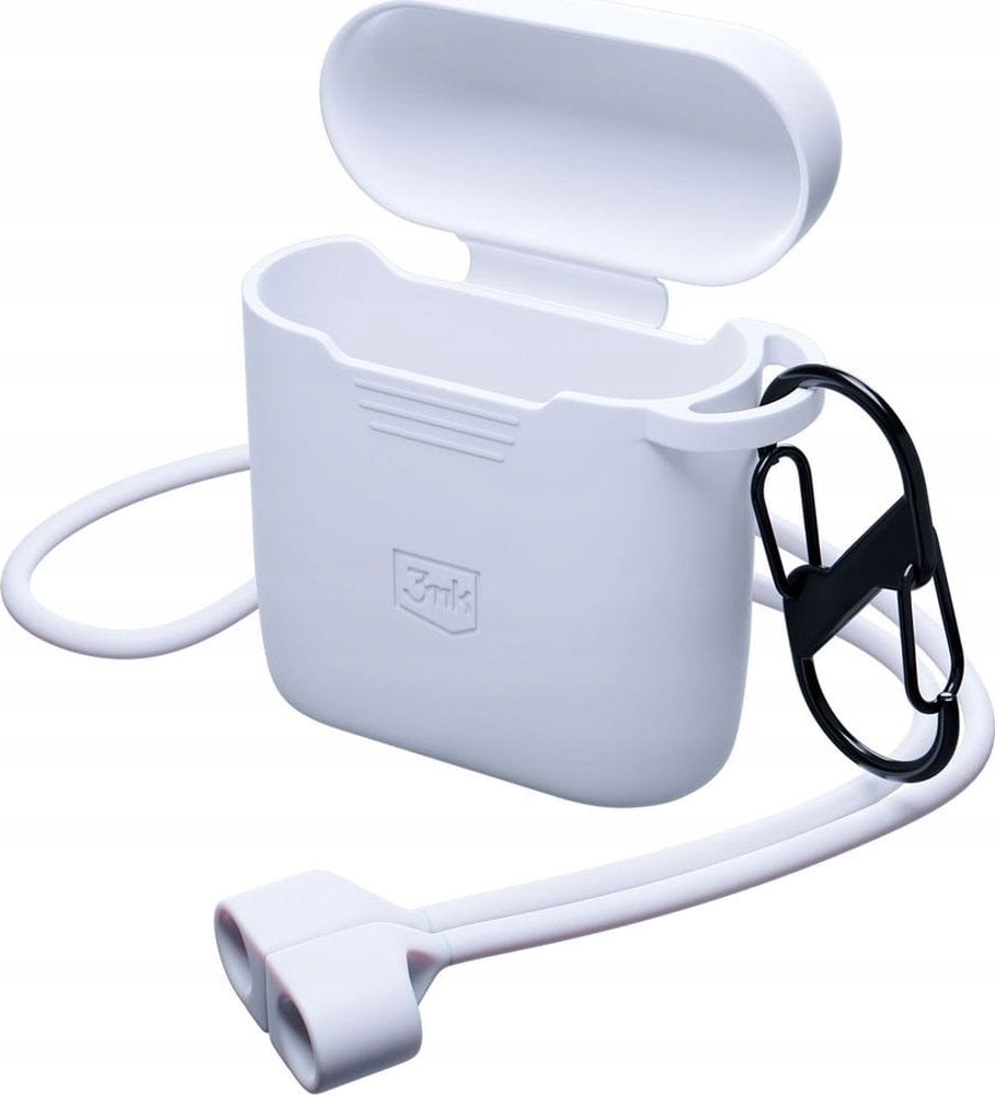 Mbajtëse silikoni 3mk për Apple AirPods 2nd gen, me karabiner, e bardhë