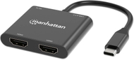 Adaptër Manhattan USB C Dual HDMI dhe USB A, 4K, Power Delivery 100W, i zi