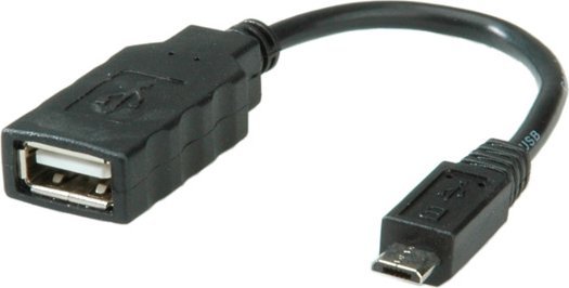 Adapter USB Roline 11.02.8311, USB 2.0 Micro USB B në USB A, OTG, 0.15 m, i zi