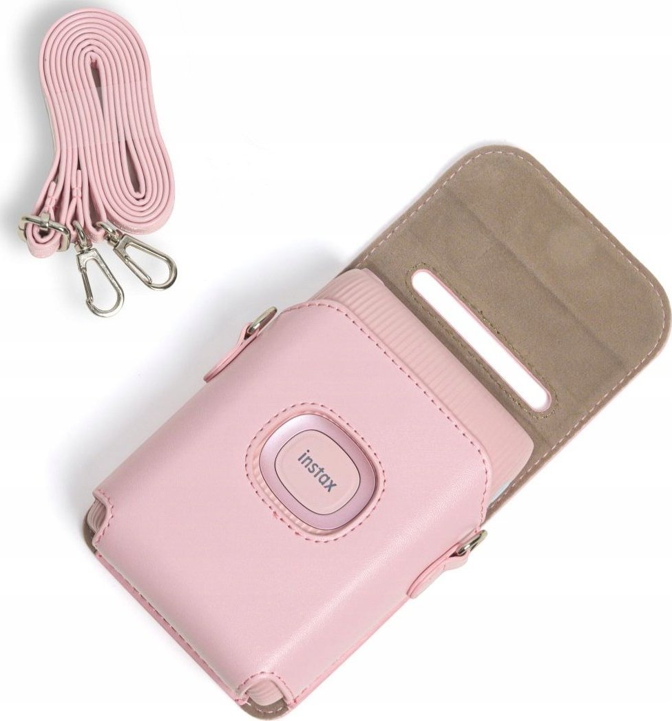 Çantë mbrojtëse LoveInstant për Fujifilm Instax Mini Link 2, lëkurë eko, me rrip, rozë
