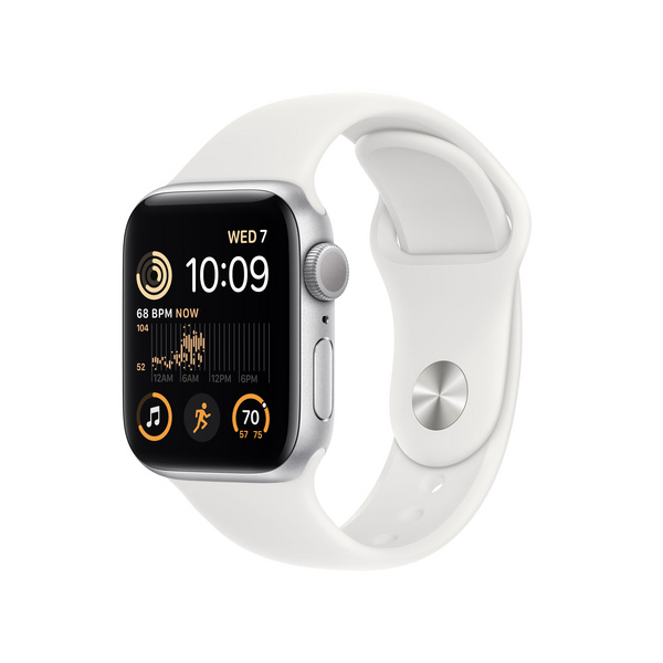Apple Watch SE2 GPS 40mm, Silver Aluminium Case me White Sport Band, Regular