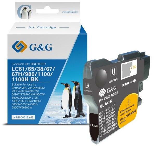 Kartushë boje G&amp;G LC-980BK LC-1100BK, e zezë, 300 faqe, kompatibile me Brother