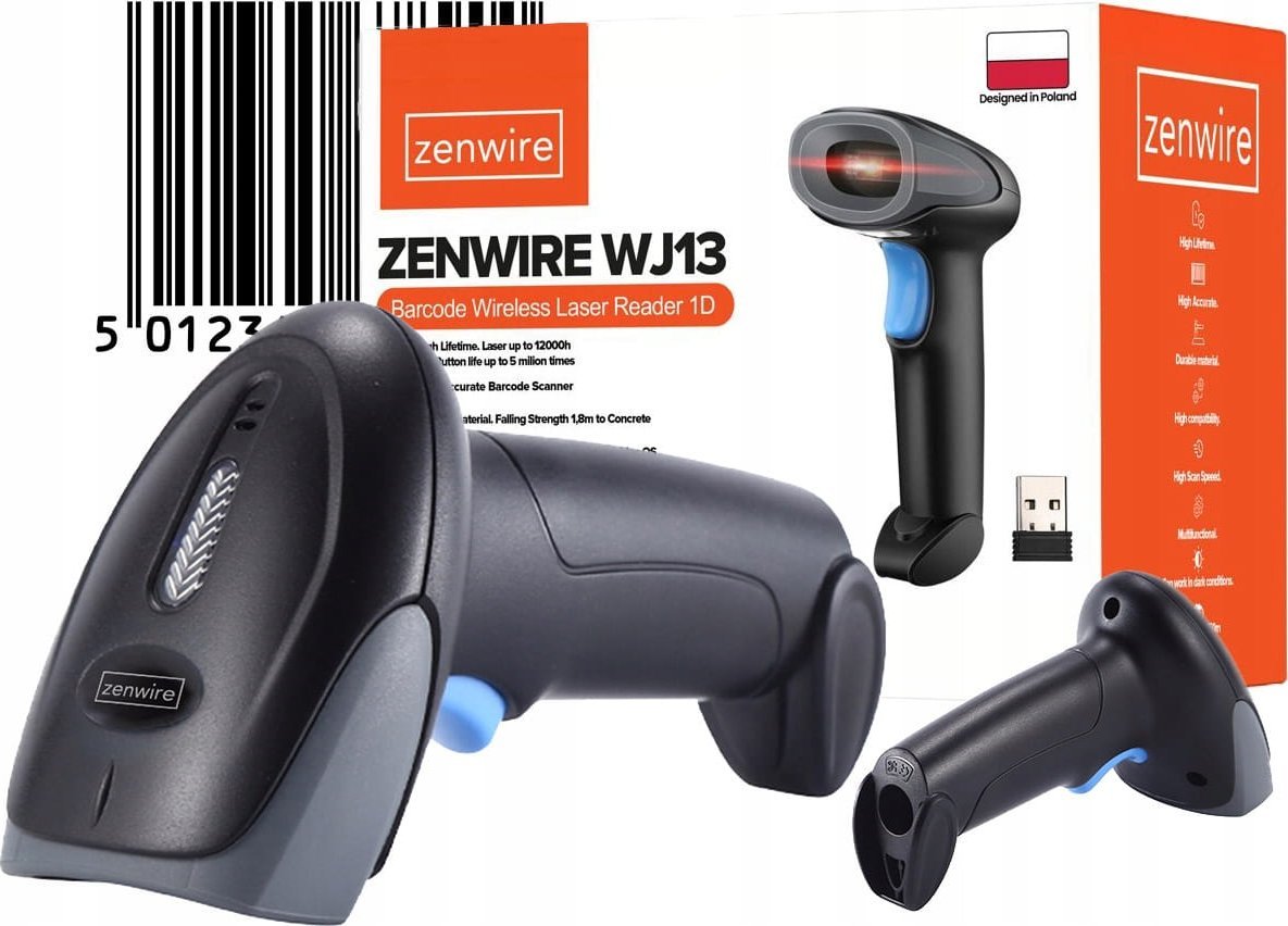 Читач на баркодови Zenwire WJ13, безжичен, 1D, црн