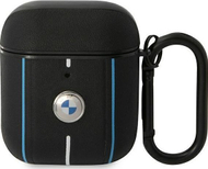 Mbulesë BMW Signature Collection për AirPods 1/2, lëkurë natyrale, vija shumëngjyrëshe, e zezë