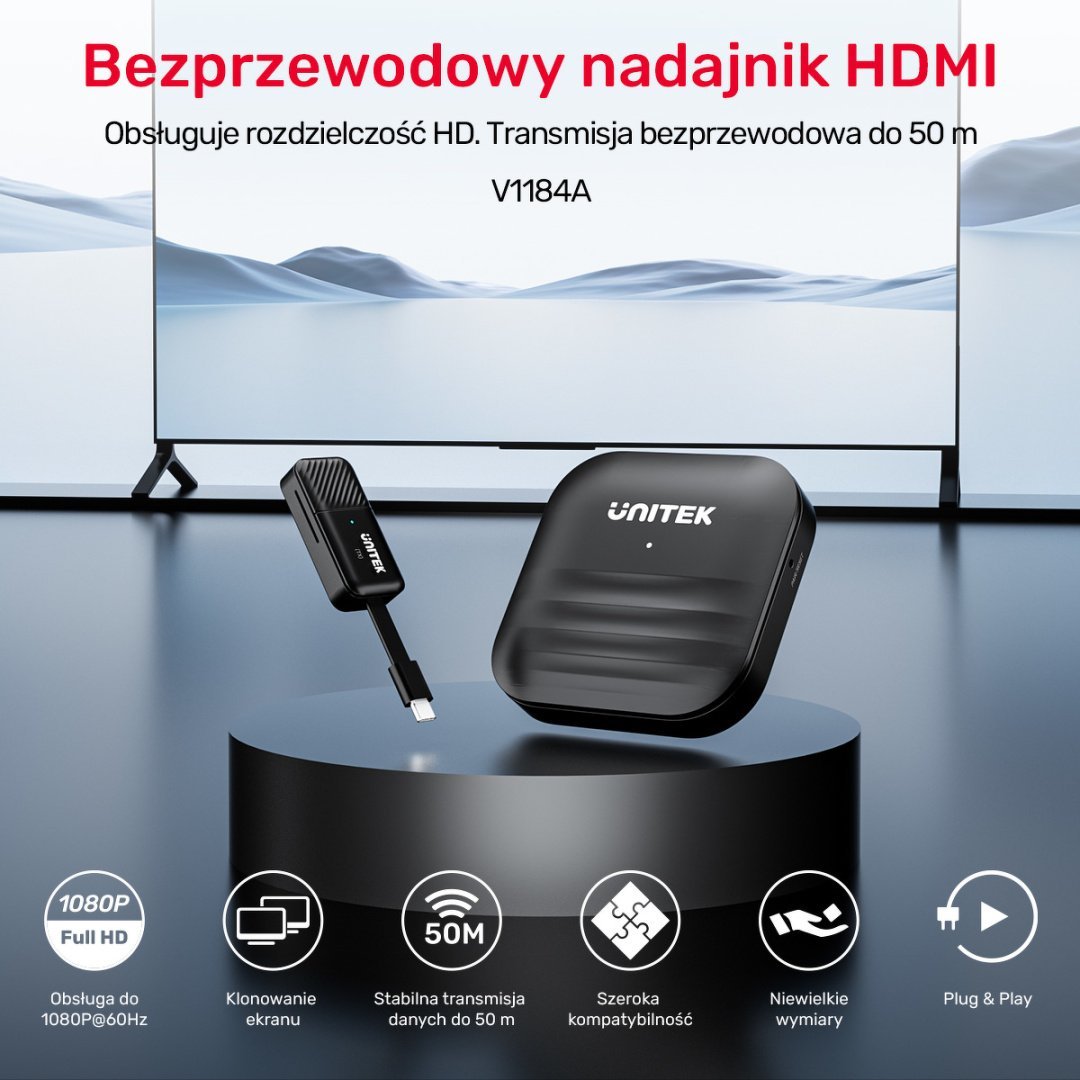HDMI предавател без кабли Unitek V1184A01, до 50 m, Full HD, црн