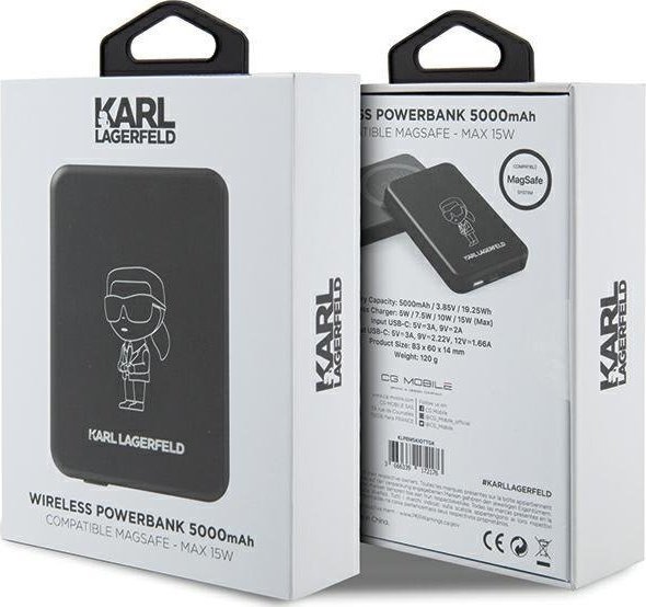 Powerbank pa tel Karl Lagerfeld KLPBM5KIOTTGK, 5000mAh, MagSafe 15W, i zi