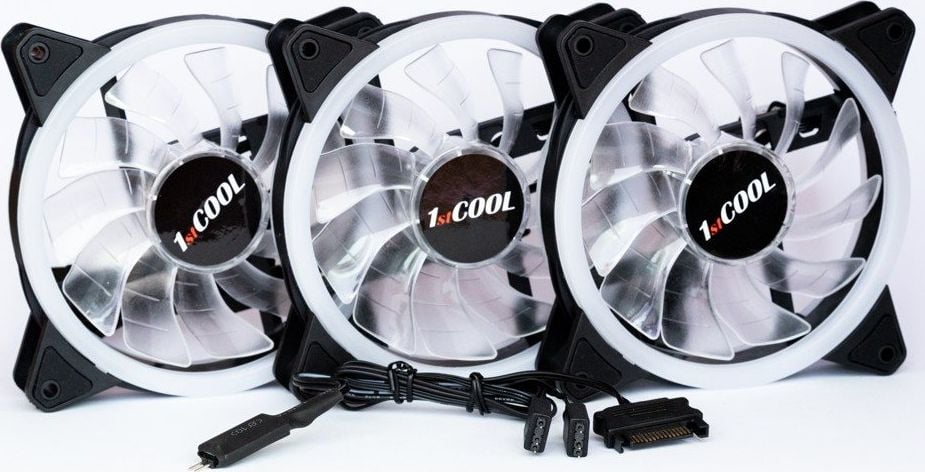 Ventilator PC 1stCOOL AURA EVO F12 ARGB, set 3x120mm, ARGB Rainbow, i bardhë