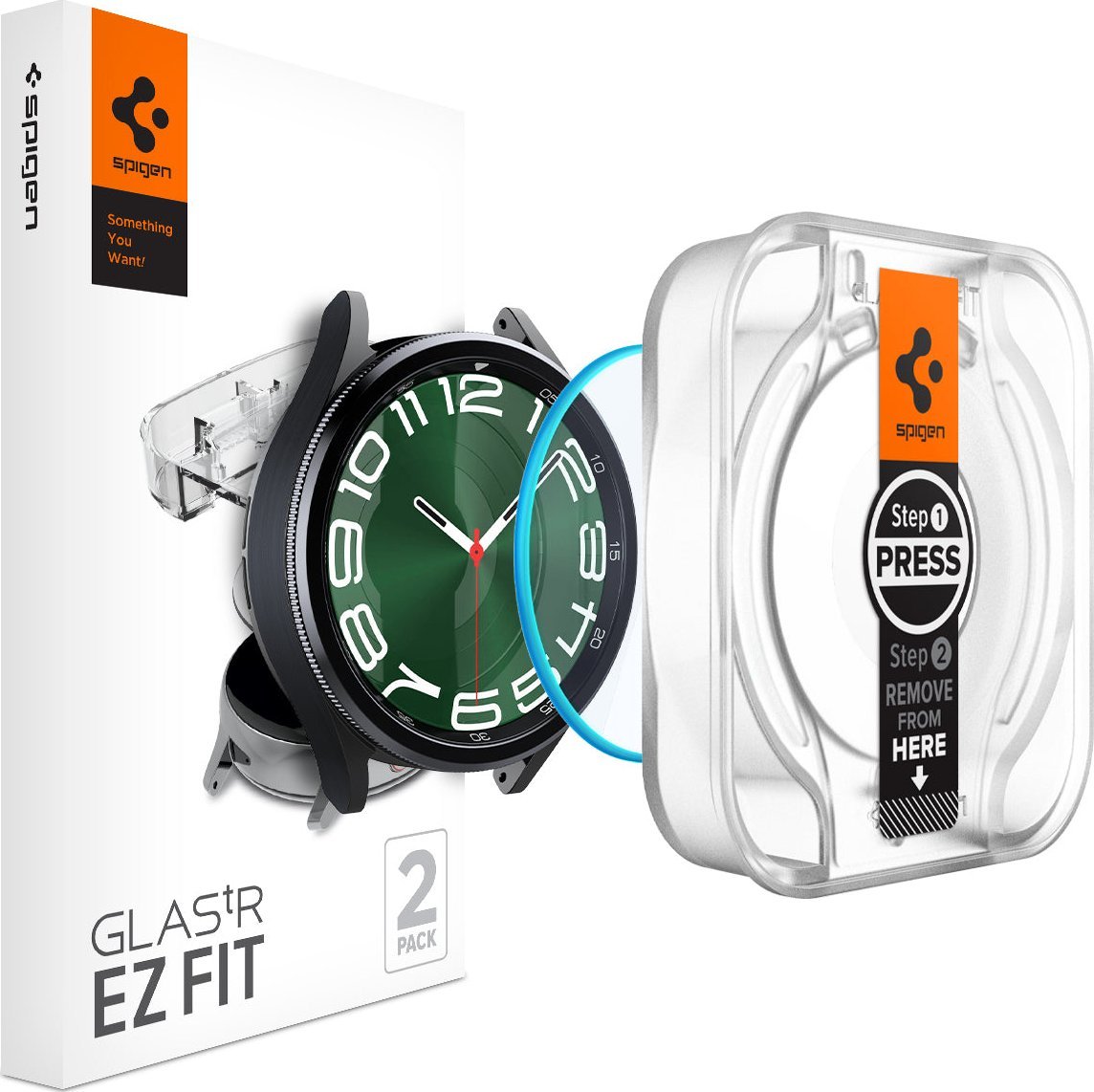 Xham mbrojtës Spigen Glass tR EZ Fit, set 2 copë, për Samsung Galaxy Watch6 Classic 47mm, transparent