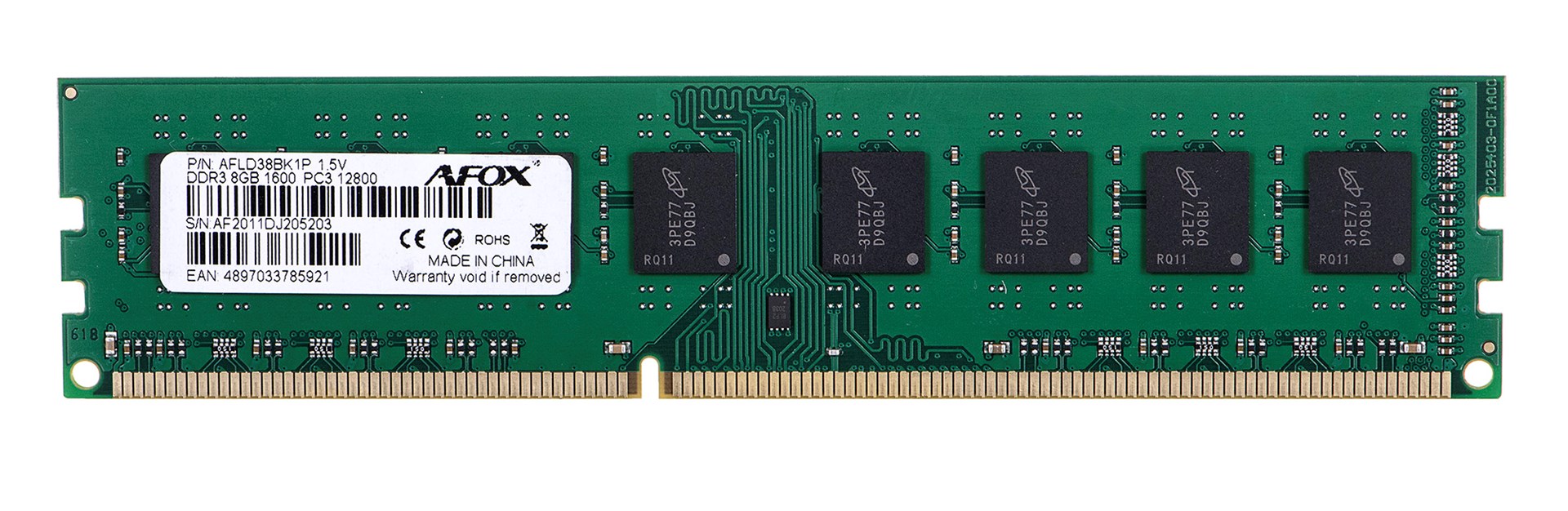 Memorie RAM AFOX DDR3, 8GB, 1600MHz, CL11, e zezë