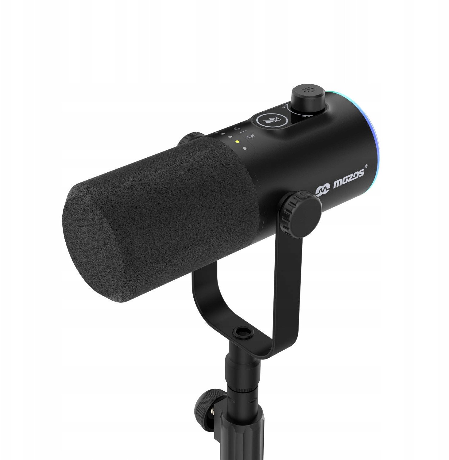 Mikrofon dinamik Mozos GM-ONE-BK, USB C dhe XLR, RGB LED, i zi