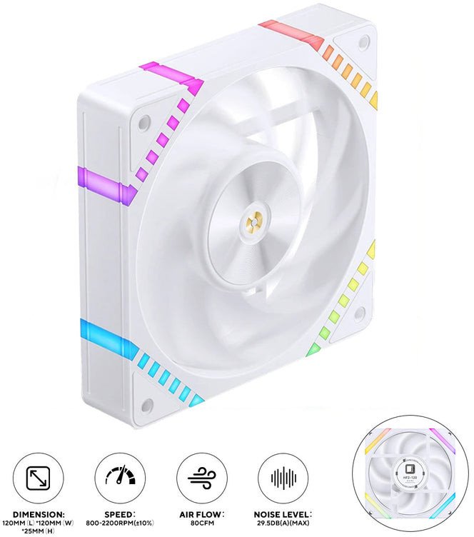 Вентилатор за компјутер Jonsbo HF2-120, 120mm, PWM ARGB, бел