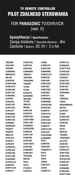 Telekomandë universale Panasonic, për TV dhe VCR, e zezë