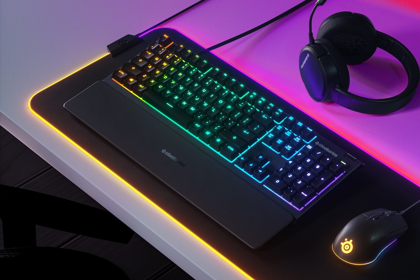 Tastierë lojërash SteelSeries Apex 3, US, RGB, e zezë