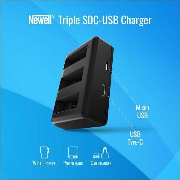 Karikues baterish për kamera Newell AHDBT-901, 3 porta, USB, i zi