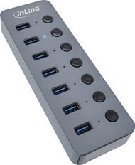 HUB USB InLine USB 3.2 Gen 1, 7 porta, me çelës, alumini, gri