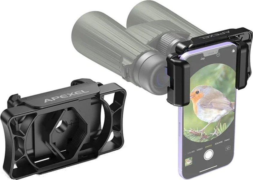Mbajtëse universale telefoni Apexel APL-F002, për dylbi dhe teleskopë, e zezë