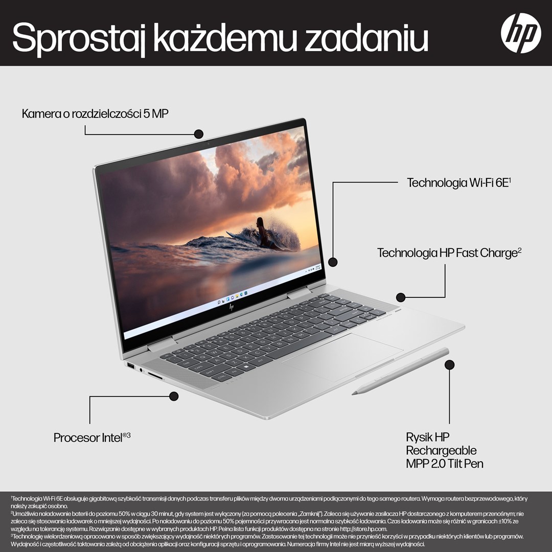 Laptop HP ENVY x360 15-fe0015nw , 15.6", Intel Core i5 1335U, 16 GB RAM, 512 GB SSD, i argjendtë