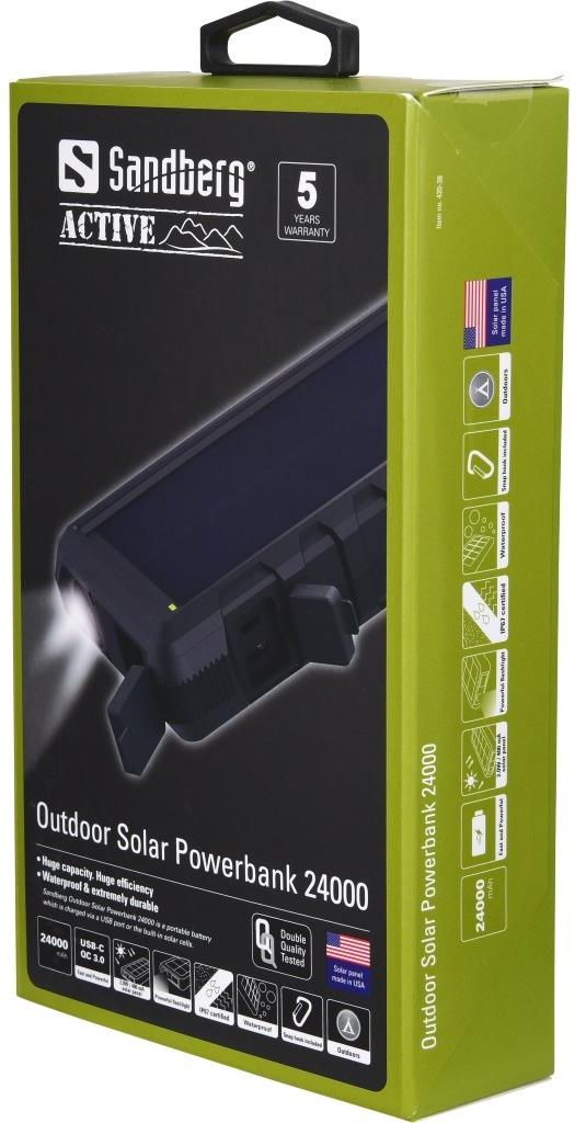Powerbank Sandberg Outdoor Solar 24000mAh, me panel diellor, rezistent ndaj ujit, i zi