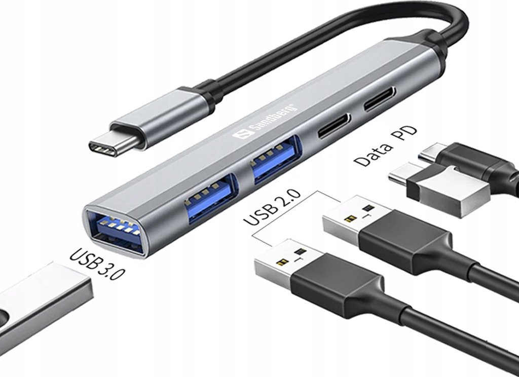 Hub USB Sandberg USB C to 3xUSB A 2xUSB C Saver, 5 porta, PD 65W, gri