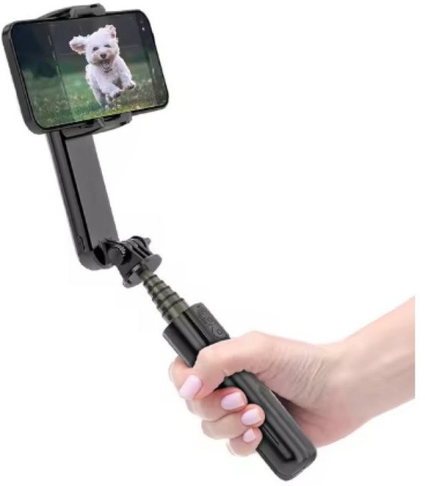 Стабилизатор за телефон Wooco L09 3in1, 1 оска, LED светло, статив и селфи стап, црн