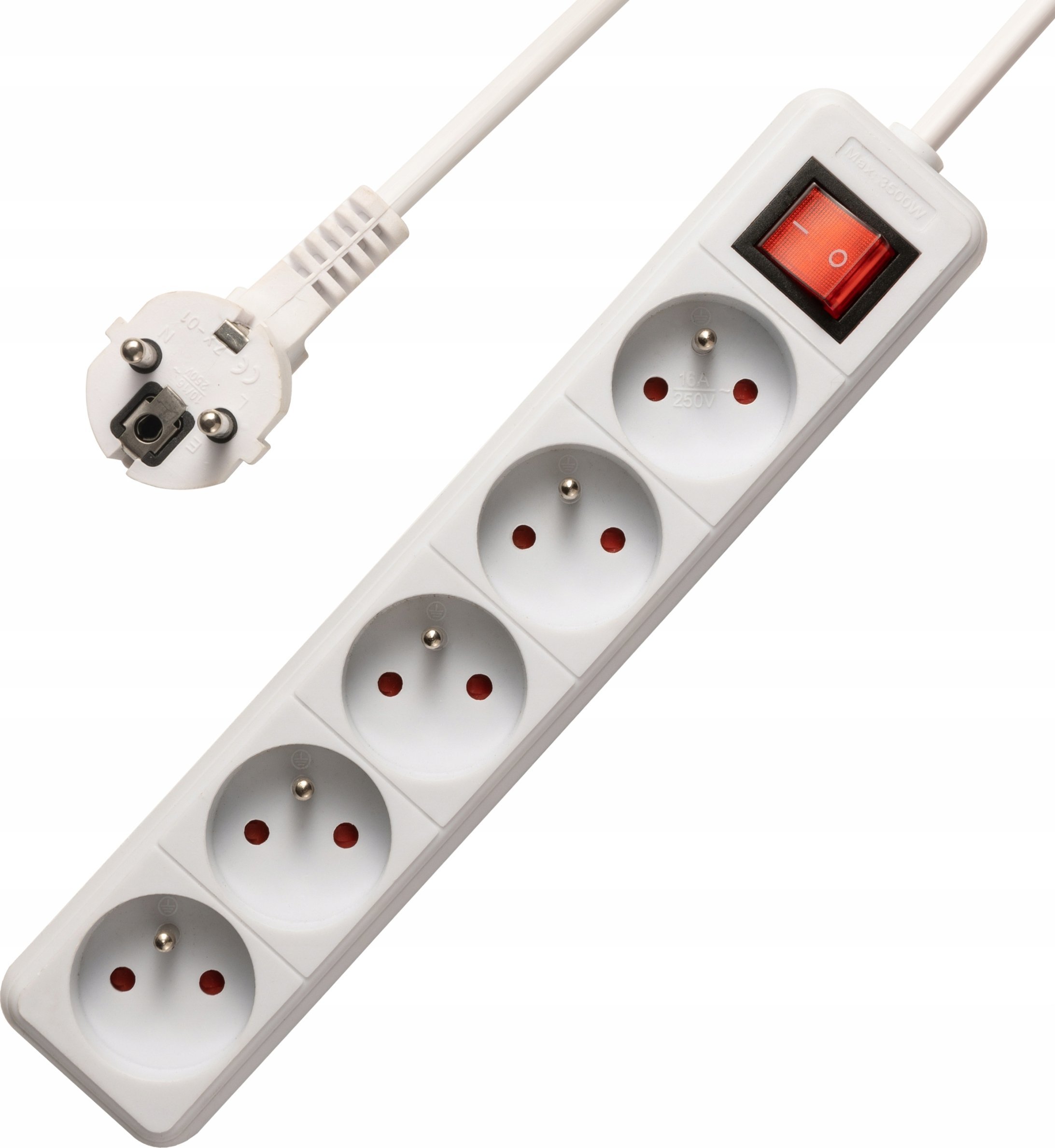 Електрична лента Bounn, 5 приклучници, 3 m, 16A, бела
