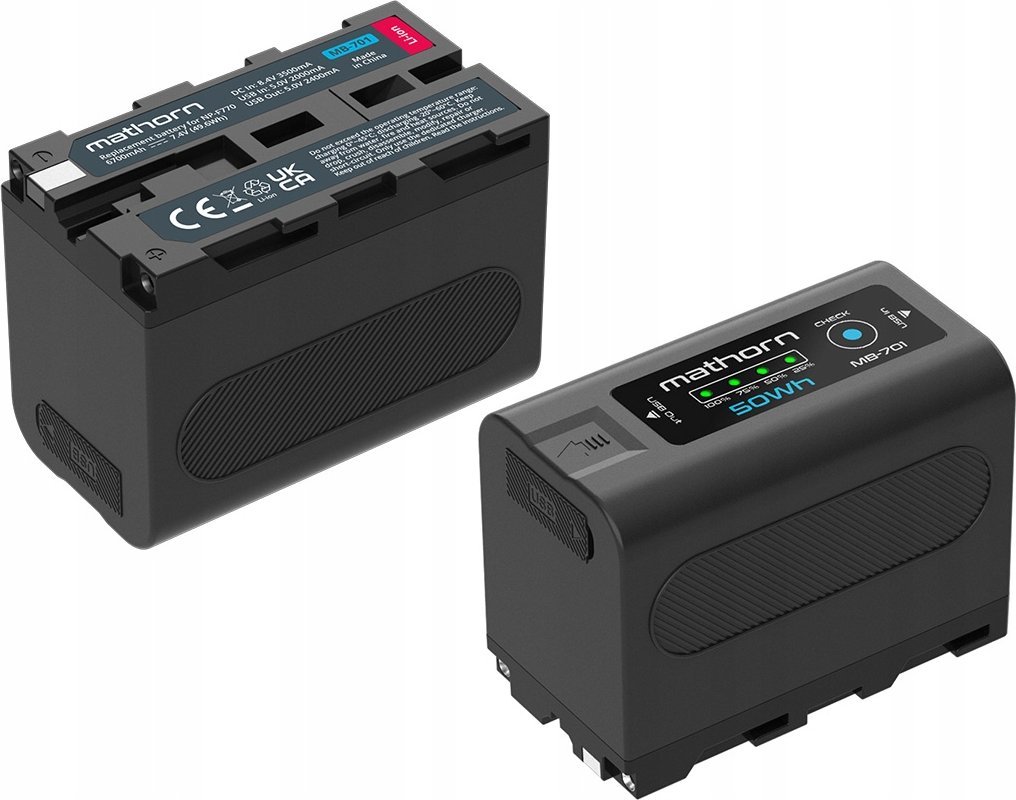 Bateri Mathorn MB-701 NP-F770, 6700mAh, USB-C, e zezë